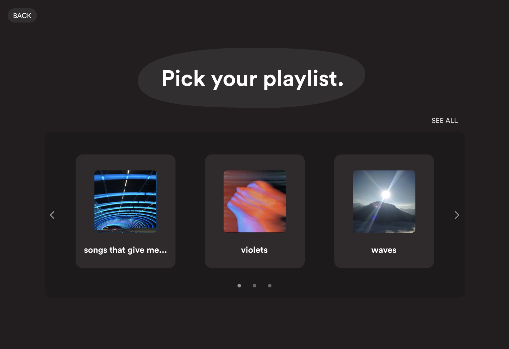 Curify playlist selection page