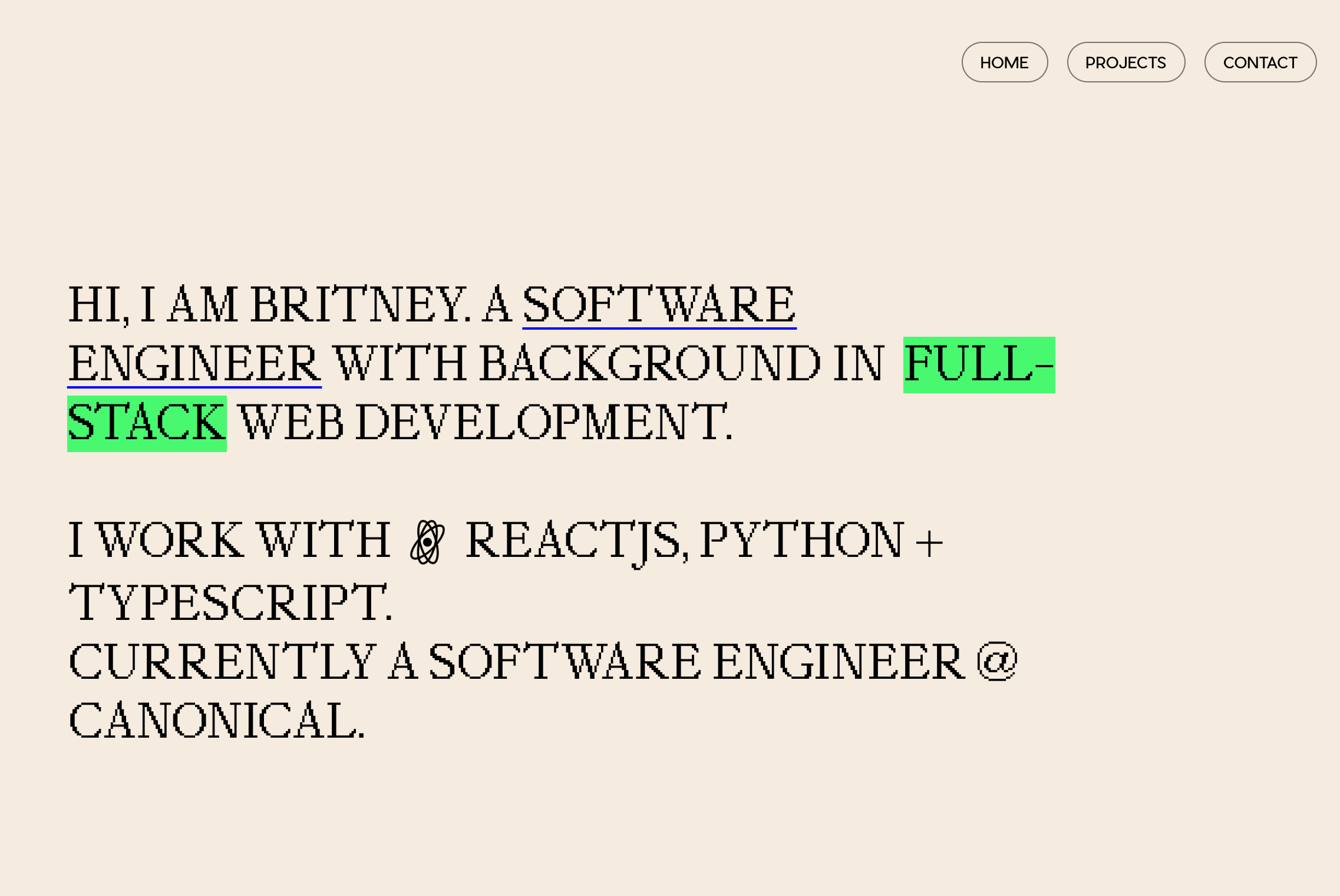 Landing page of archived portfolio website
